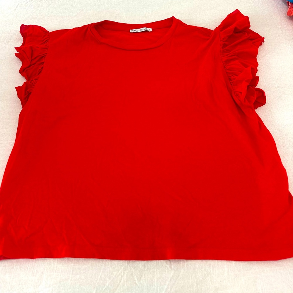 Zara Vibrant Red Ruffle Sleeve Blouse